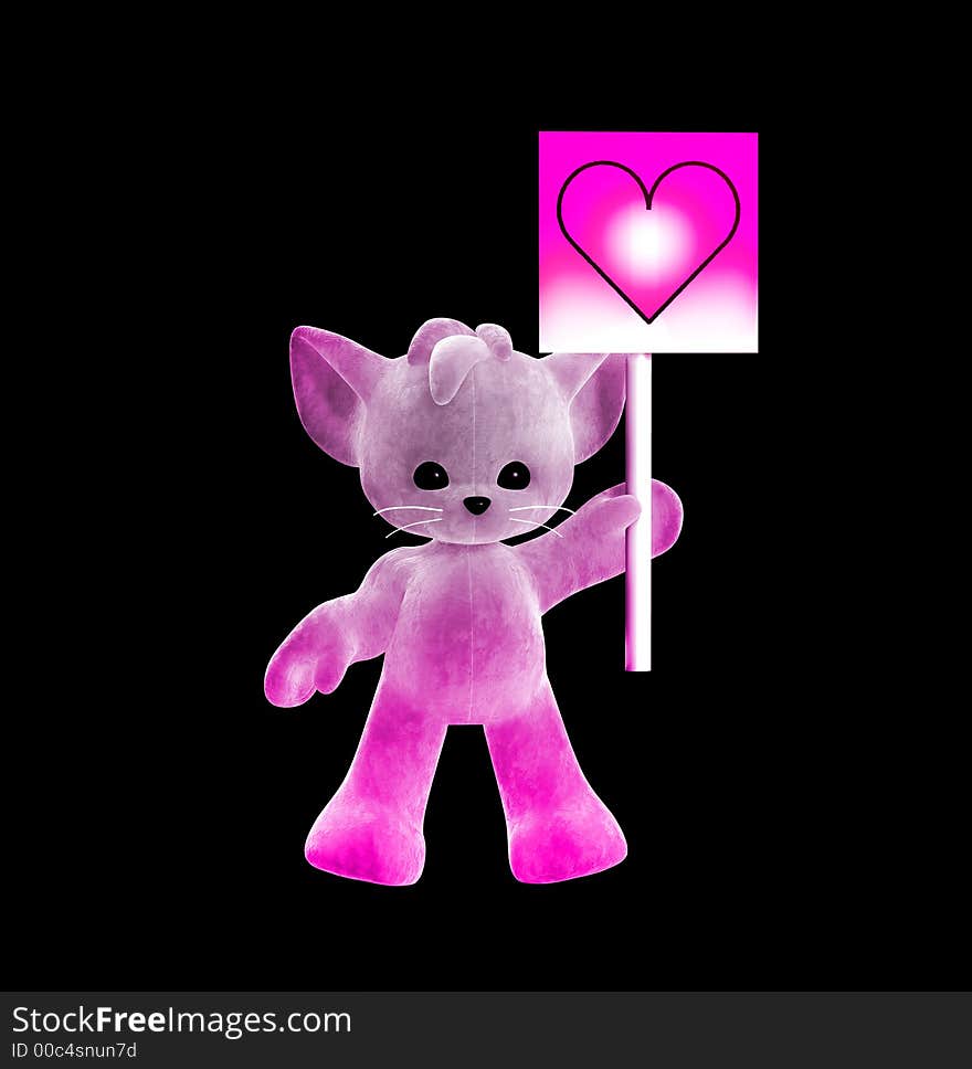 A funny and cute little creature holding a heart on a plaque. A funny and cute little creature holding a heart on a plaque.