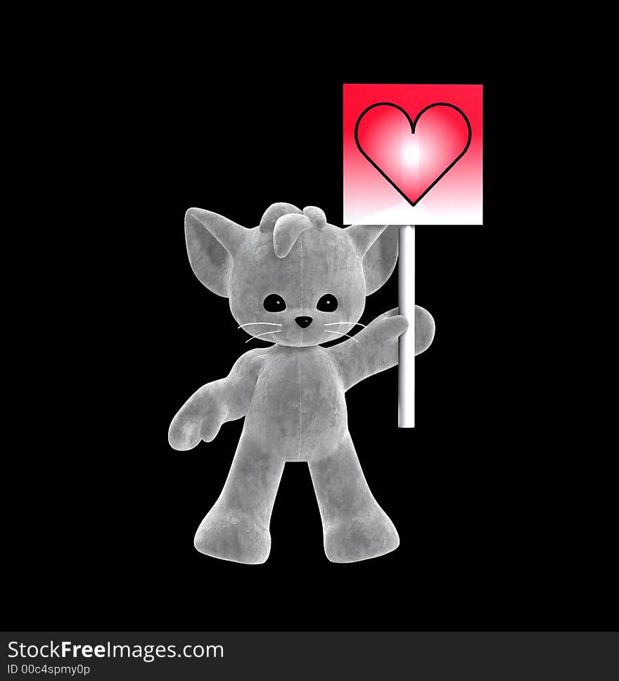 A funny and cute little creature holding a heart on a plaque. A funny and cute little creature holding a heart on a plaque.