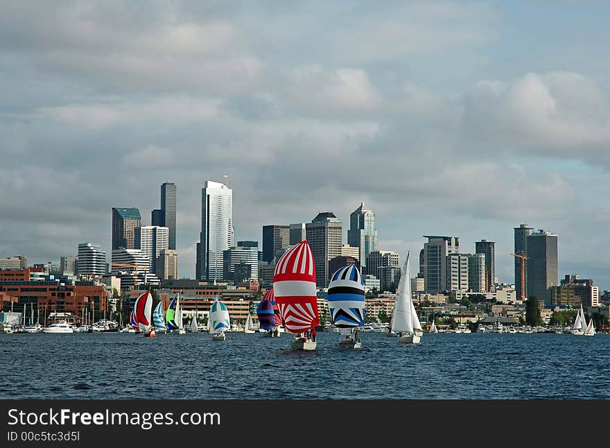 Sailing on Lake Union in Seattle, WA. Sailing on Lake Union in Seattle, WA