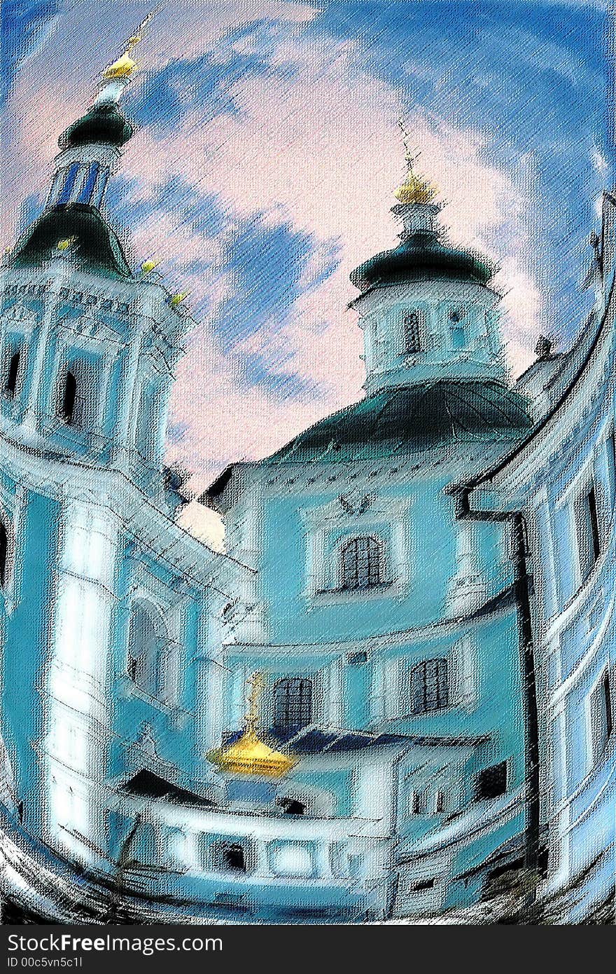 Illustration of St. Voskresensky cathedral in Ukrainian city of Sumy