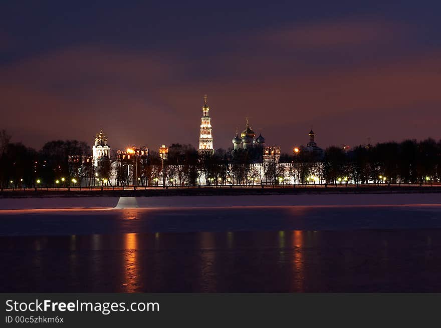 Night scenery of Novodevichiy monastery, Moscow, Russia