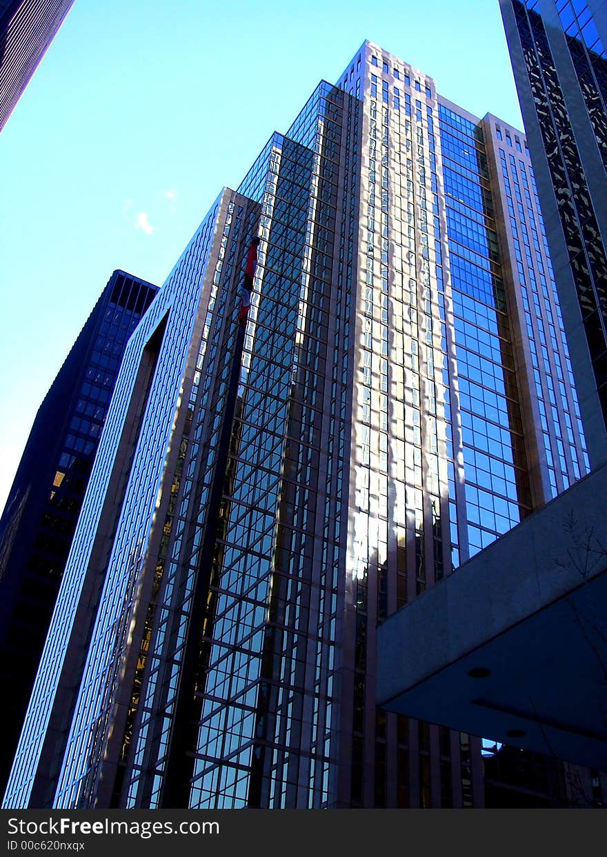 Looking upward at a skyscraper