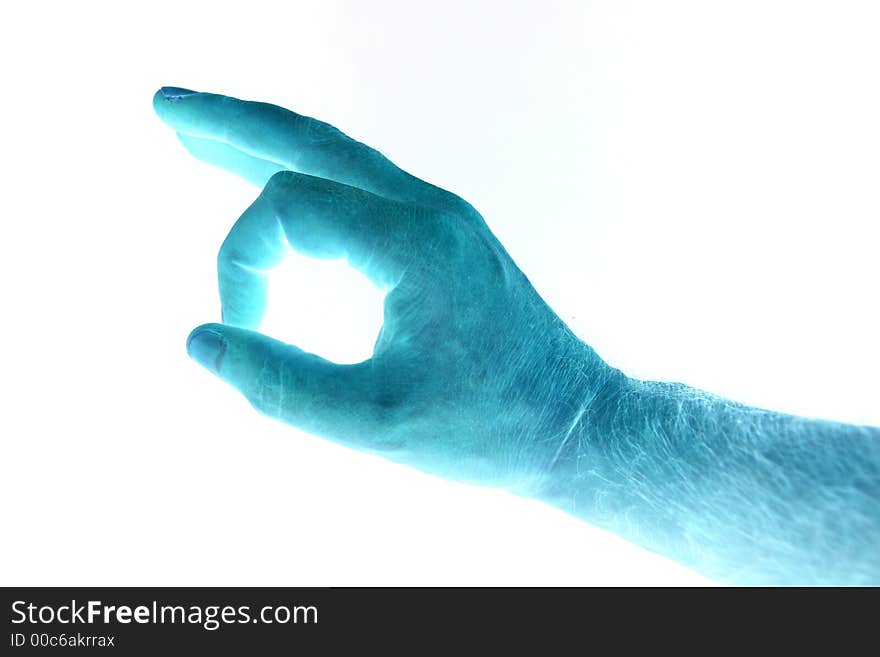 Blue hand on a white background. Blue hand on a white background