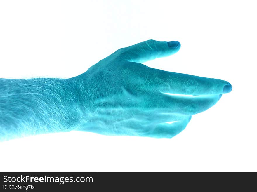 Blue hand on a white background. Blue hand on a white background