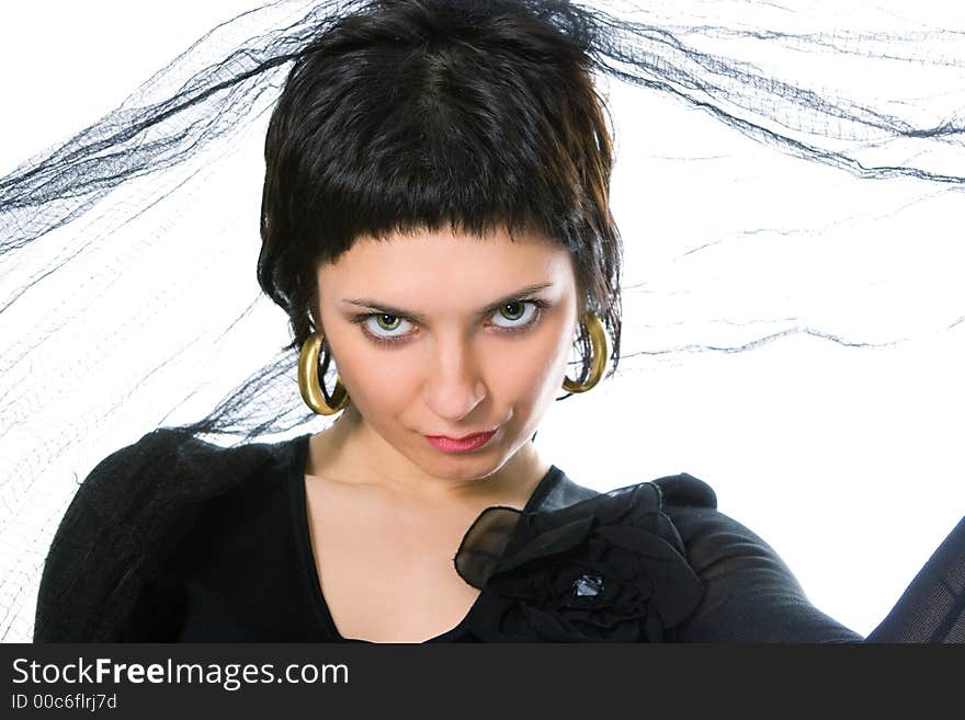 Beauty eastern woman in headscarf on white background