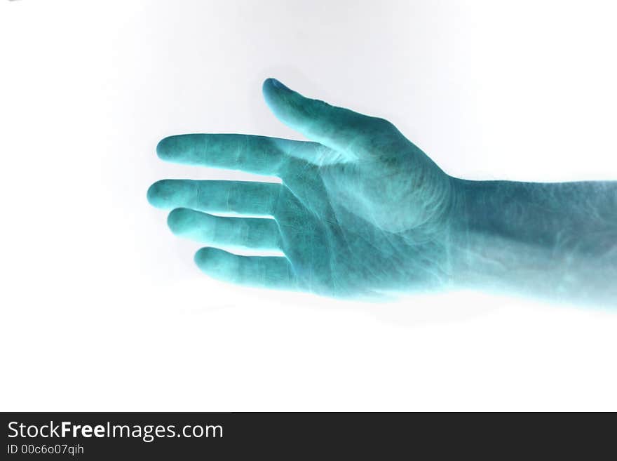 Blue hand on a white background. Blue hand on a white background