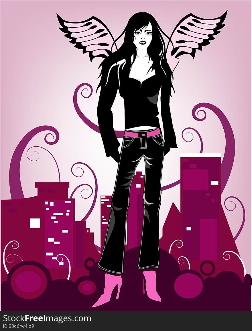 Illustration of modern city female. Illustration of modern city female