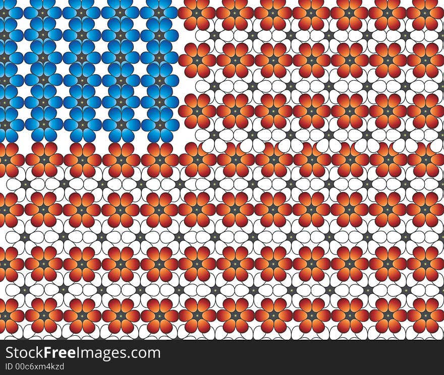 Illustration of an American flag made of blue, white, and red flowers. Illustration of an American flag made of blue, white, and red flowers