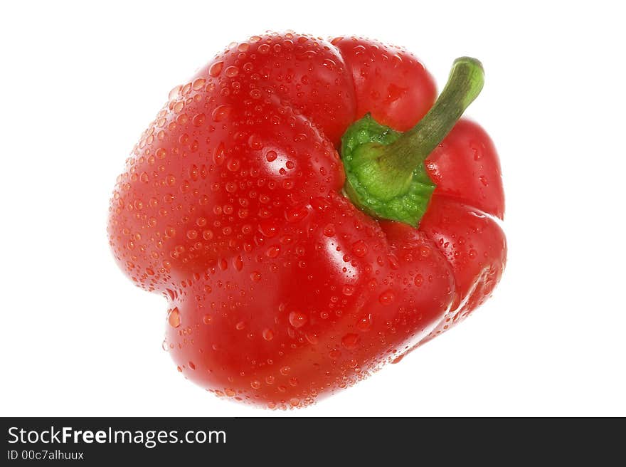 Fresh red sweet pepper with water drops.