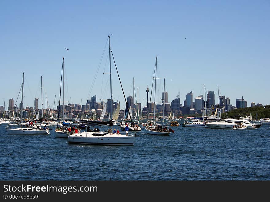 Sydney Harbour at the start of the Sydney to Hobart Yacht Race, Sydney, Australia. Sydney Harbour at the start of the Sydney to Hobart Yacht Race, Sydney, Australia