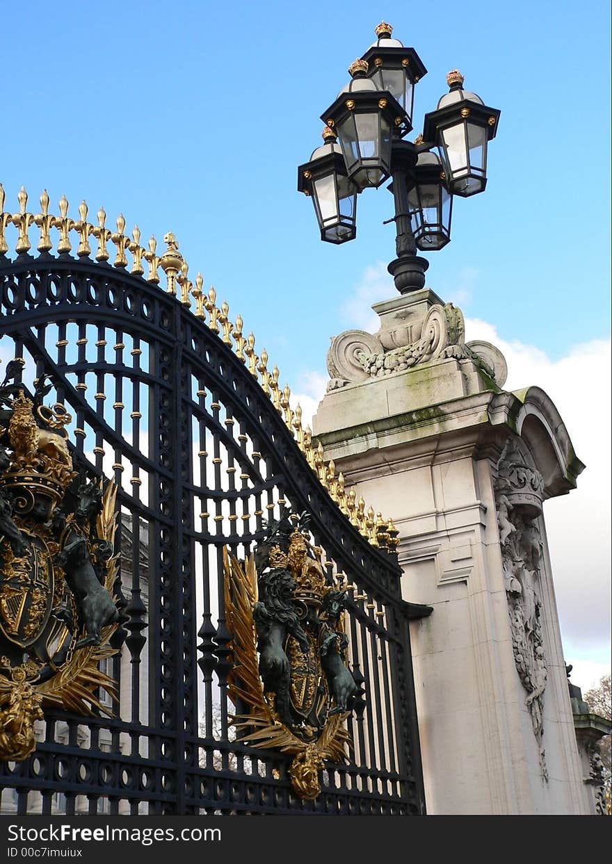 Buckingham Palace gates on The Mall. Buckingham Palace gates on The Mall.