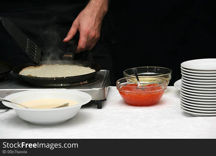 Pancakes with caviar