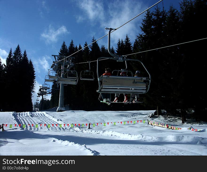 Drive skier a funicular railway. Drive skier a funicular railway