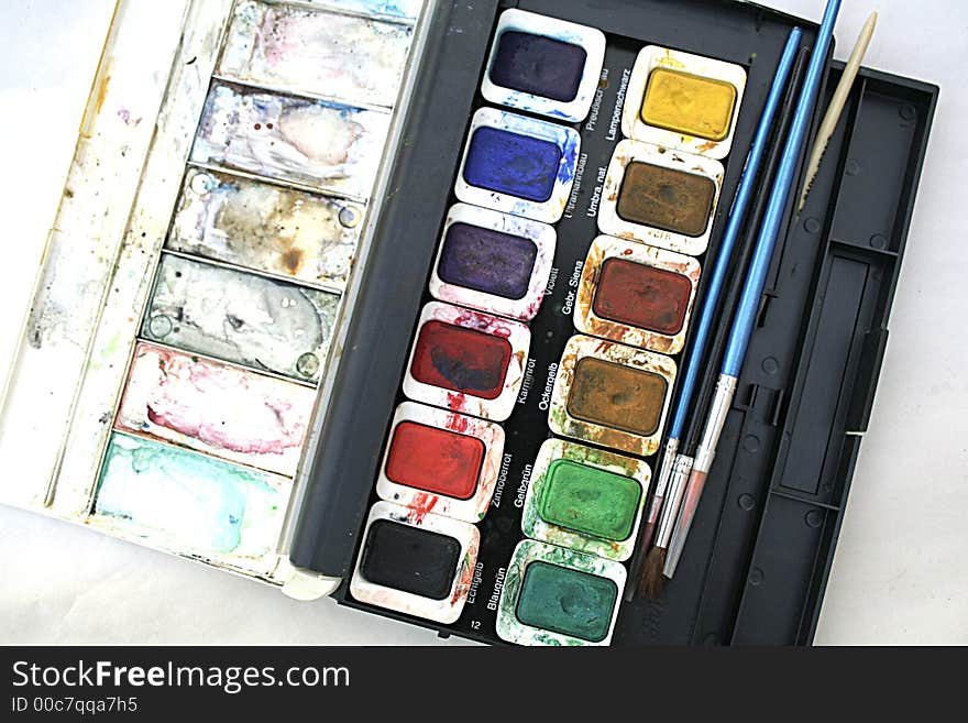 A used kit of water paints.