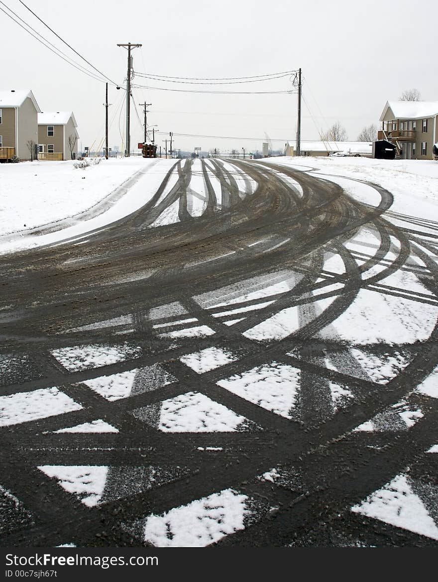 A lot of tire Tracks in the snow