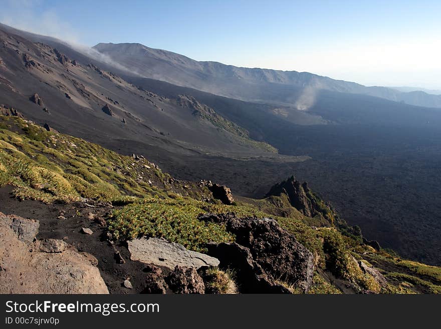 Big valley in the est side of Etna full of magma. Big valley in the est side of Etna full of magma.