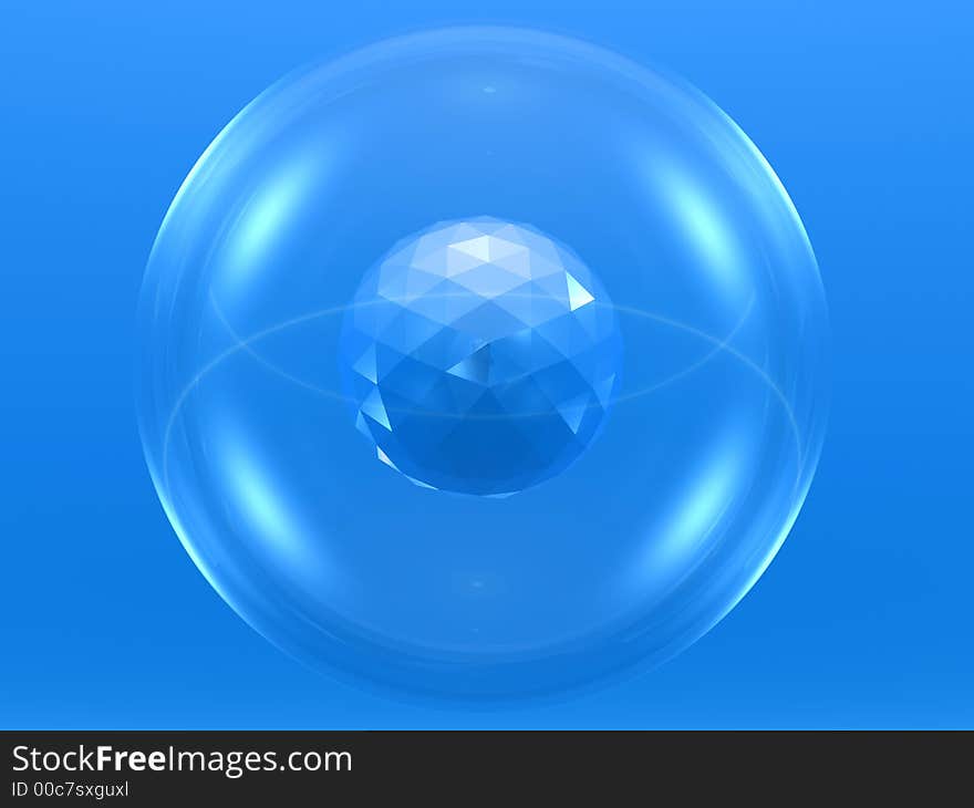 Abstract 3D composition - bumped ball in glass sphere. Abstract 3D composition - bumped ball in glass sphere.