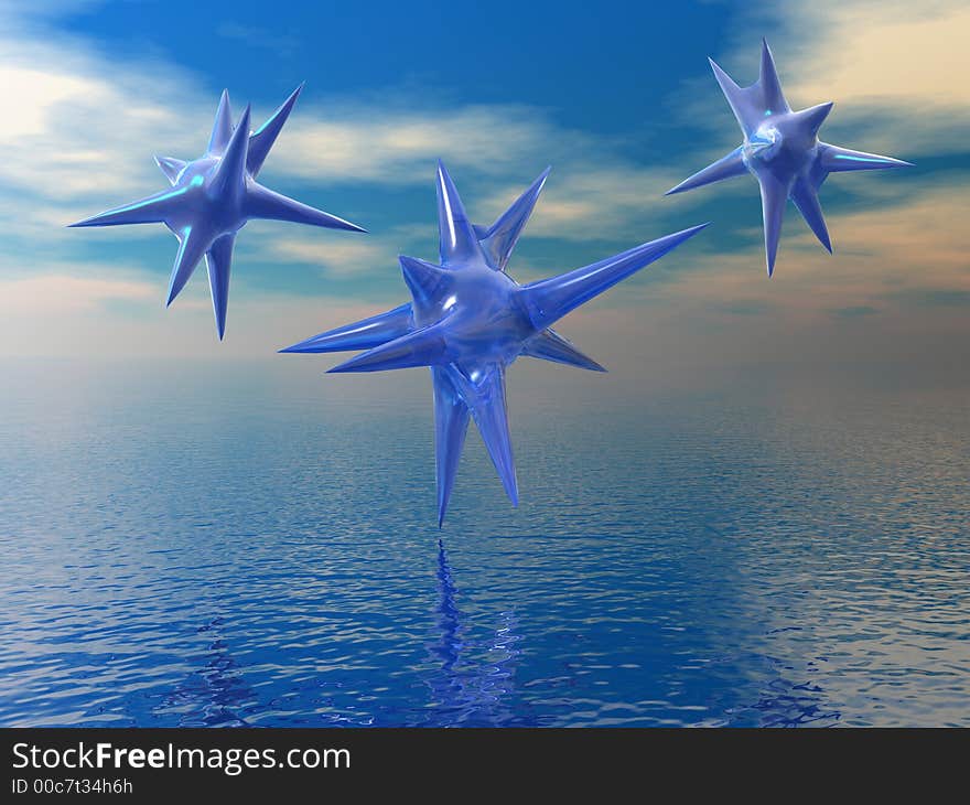 Rising stars from sea surface - digital artwork. Rising stars from sea surface - digital artwork.