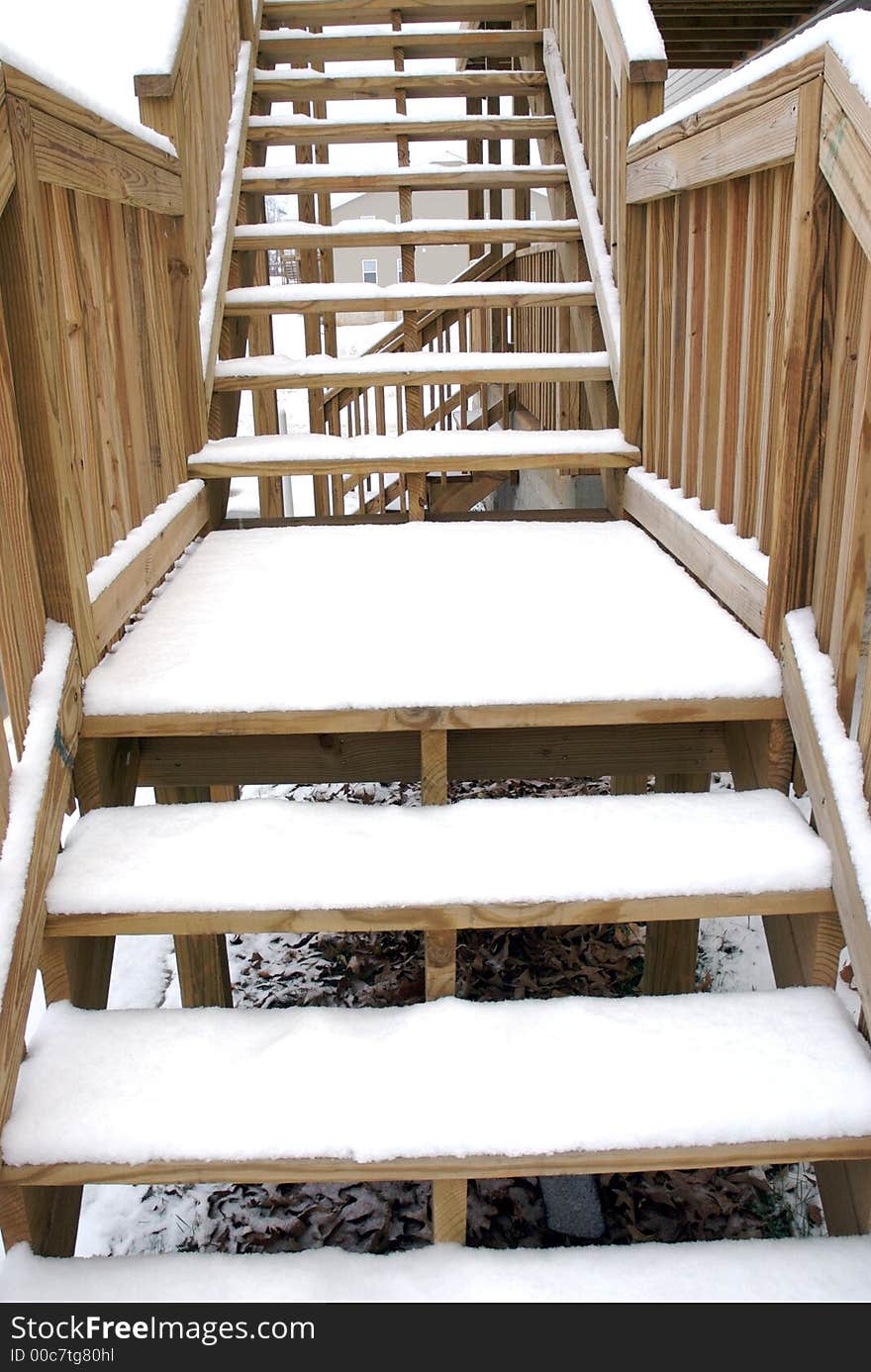 A stairway covered with white snow. A stairway covered with white snow