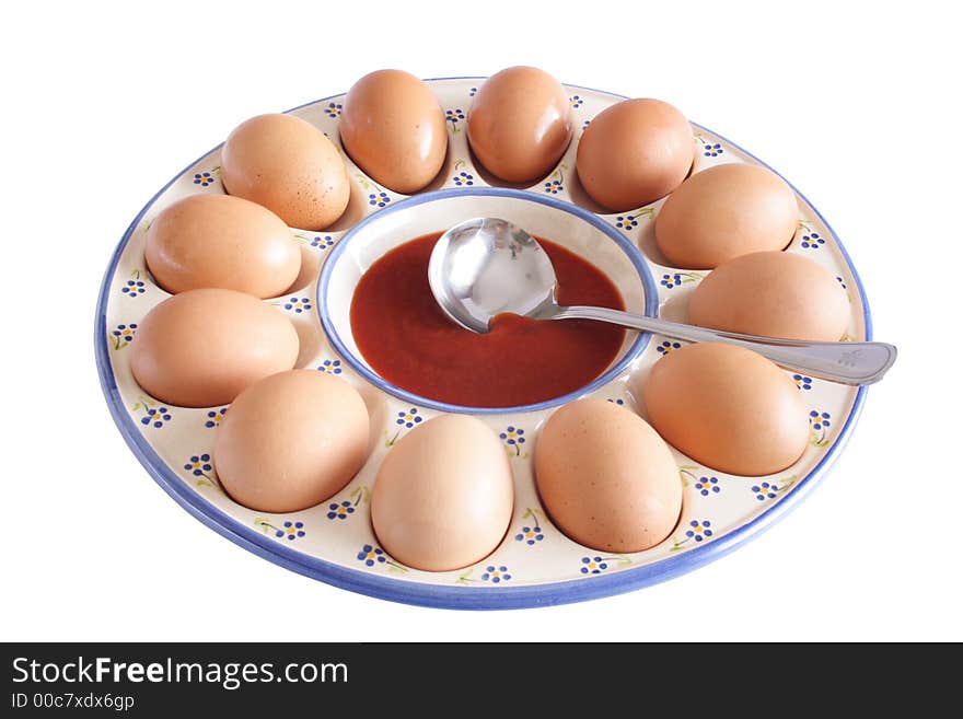 Eggs on a plate and sauce