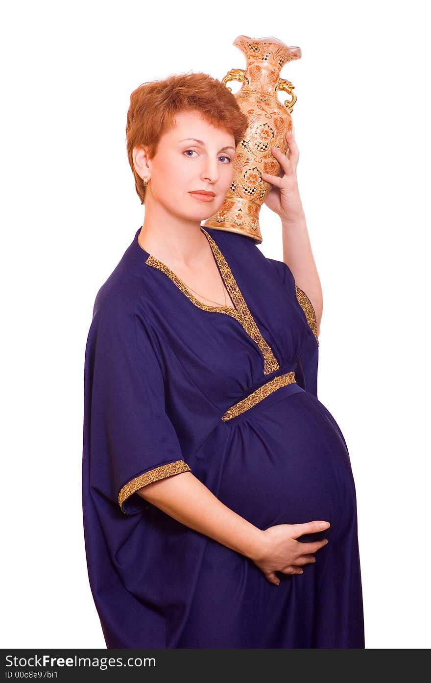 Picture of a beautiful pregnant woman with a Greece vase. Picture of a beautiful pregnant woman with a Greece vase