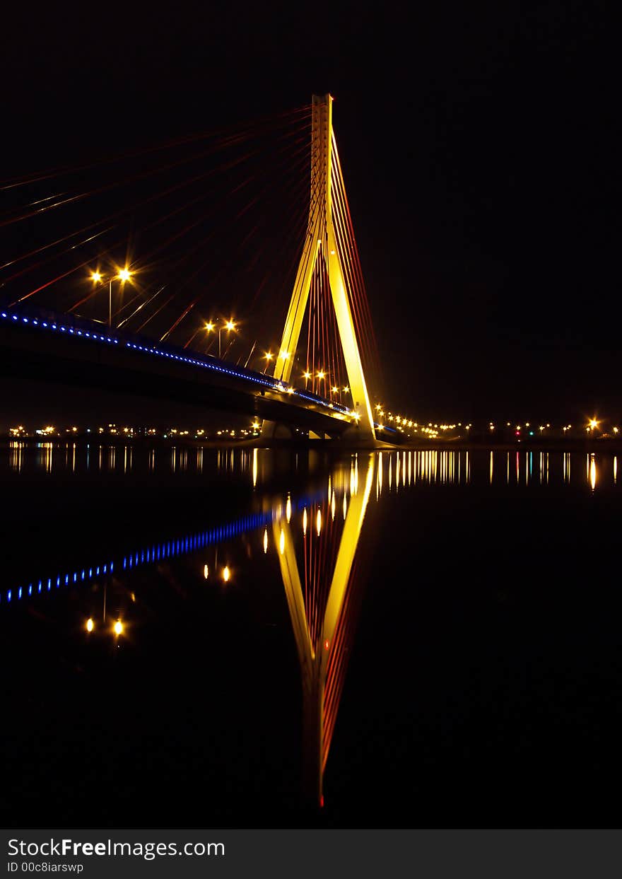 Bridge and reflection in a river at night
Gdansk, Poland