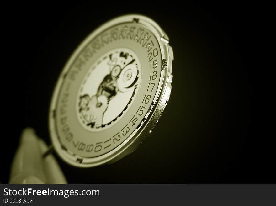 A close up watch mechanism