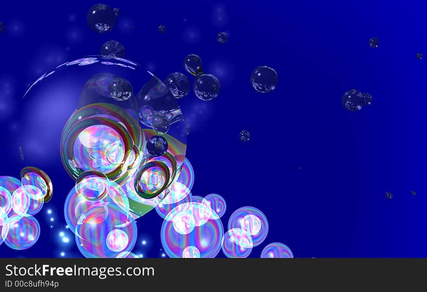 Multicolor bubbles on a Blue background