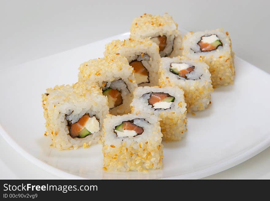 Rolls with salmon, tuna, eel, shellfish, shrimp or crabmeat. Rolls with salmon, tuna, eel, shellfish, shrimp or crabmeat