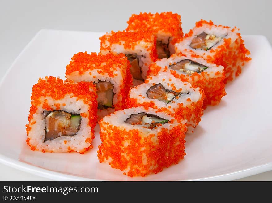 Rolls with salmon, tuna, eel, shellfish, shrimp or crabmeat. Rolls with salmon, tuna, eel, shellfish, shrimp or crabmeat