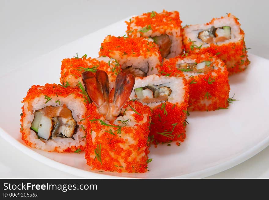 Rolls with salmon, tuna, eel, shellfish, shrimp or crabmeat. Rolls with salmon, tuna, eel, shellfish, shrimp or crabmeat