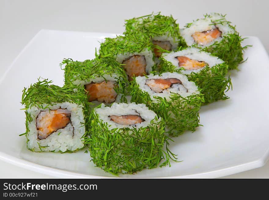 Rolls with salmon, tuna, eel, shellfish, shrimp or crabmeat. Rolls with salmon, tuna, eel, shellfish, shrimp or crabmeat