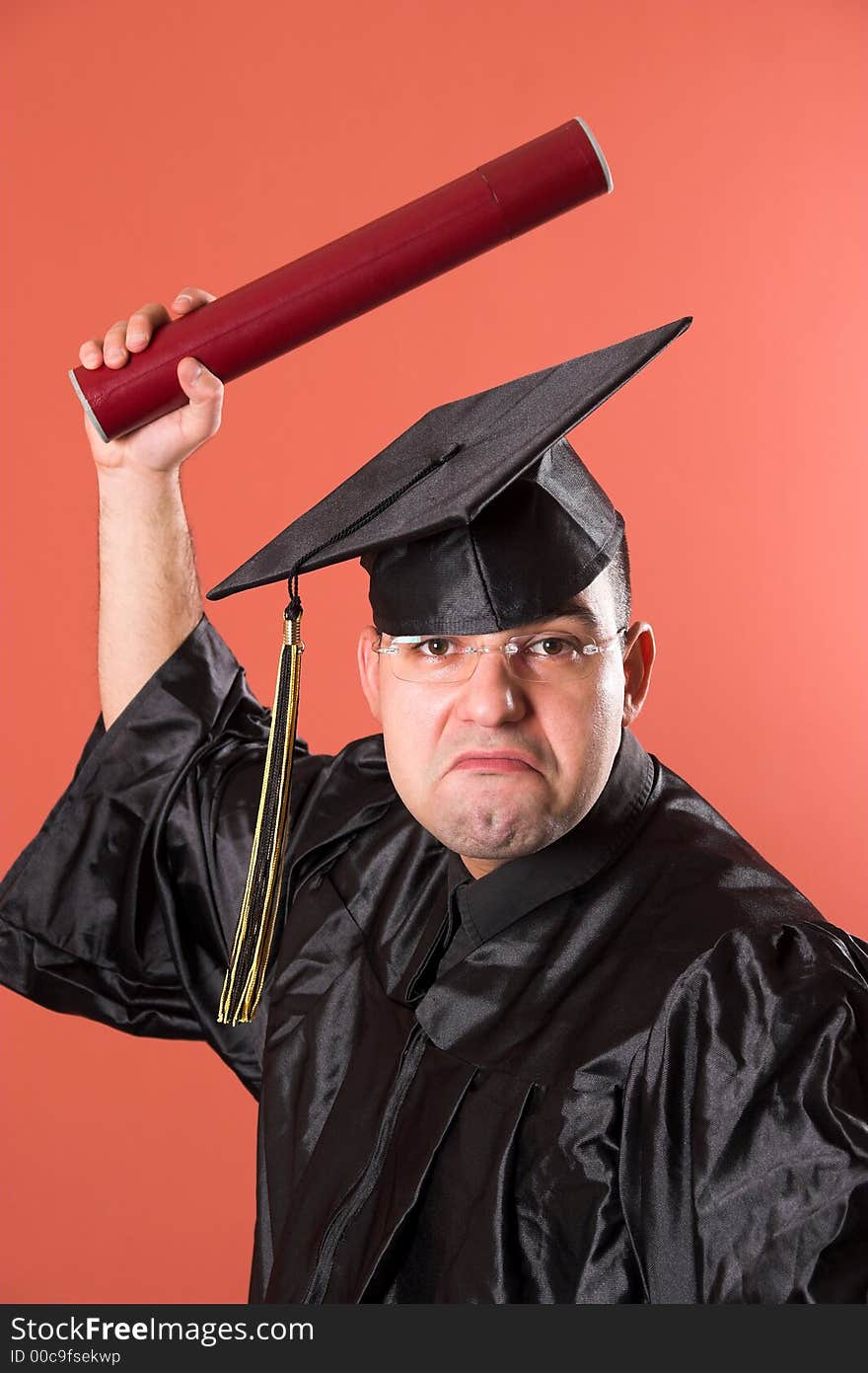 Graduation an funny man on rose background. Graduation an funny man on rose background