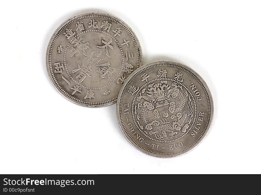 Old Chinese Coins Isolated Over White