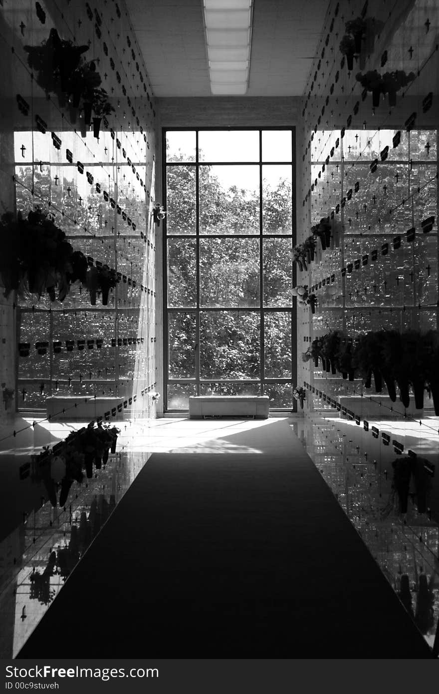 Sunlight reflecting in a cemetery mausoleum. Sunlight reflecting in a cemetery mausoleum