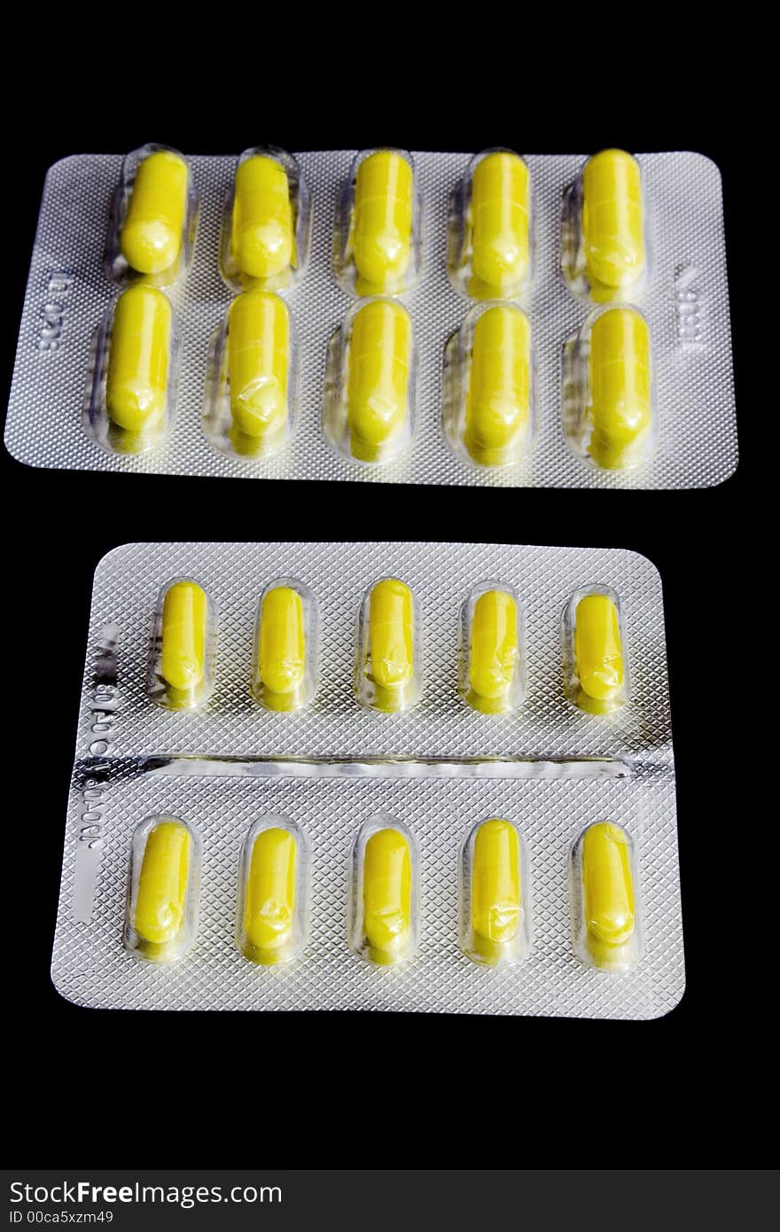 The set of pills isolated on black