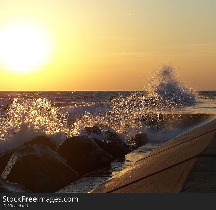 Powerful waves crashing on the pier. Powerful waves crashing on the pier