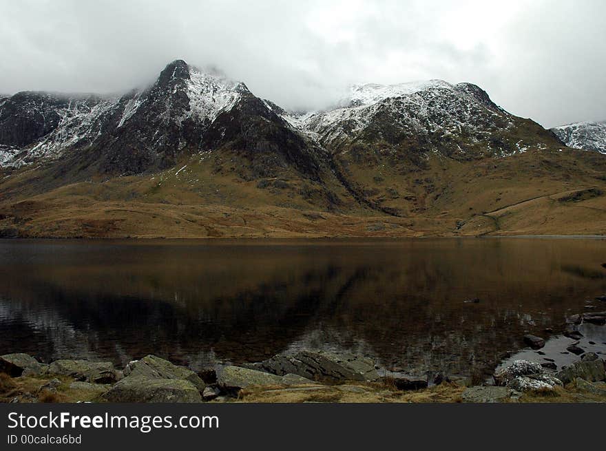 A lake in the cwm idwal national nature reserve. A lake in the cwm idwal national nature reserve