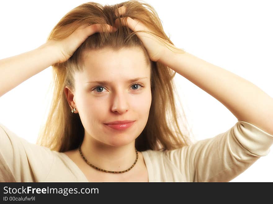 Woman brushing hair