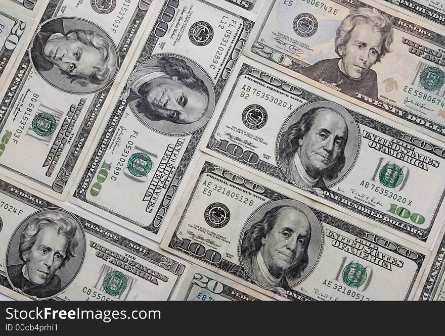 Background  composed from american dollar banknotes. Background  composed from american dollar banknotes