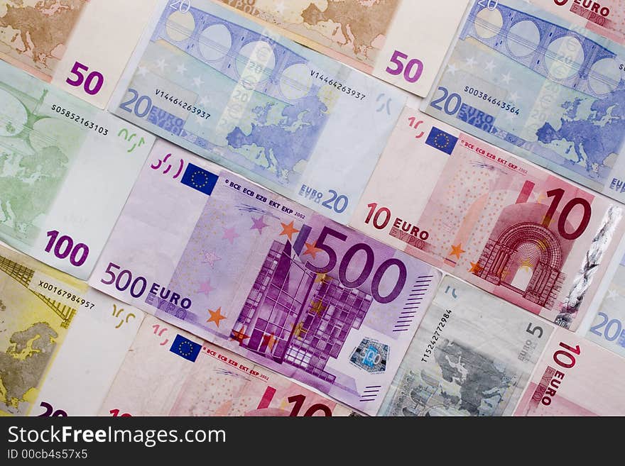 Background  composed from euro banknotes. Background  composed from euro banknotes