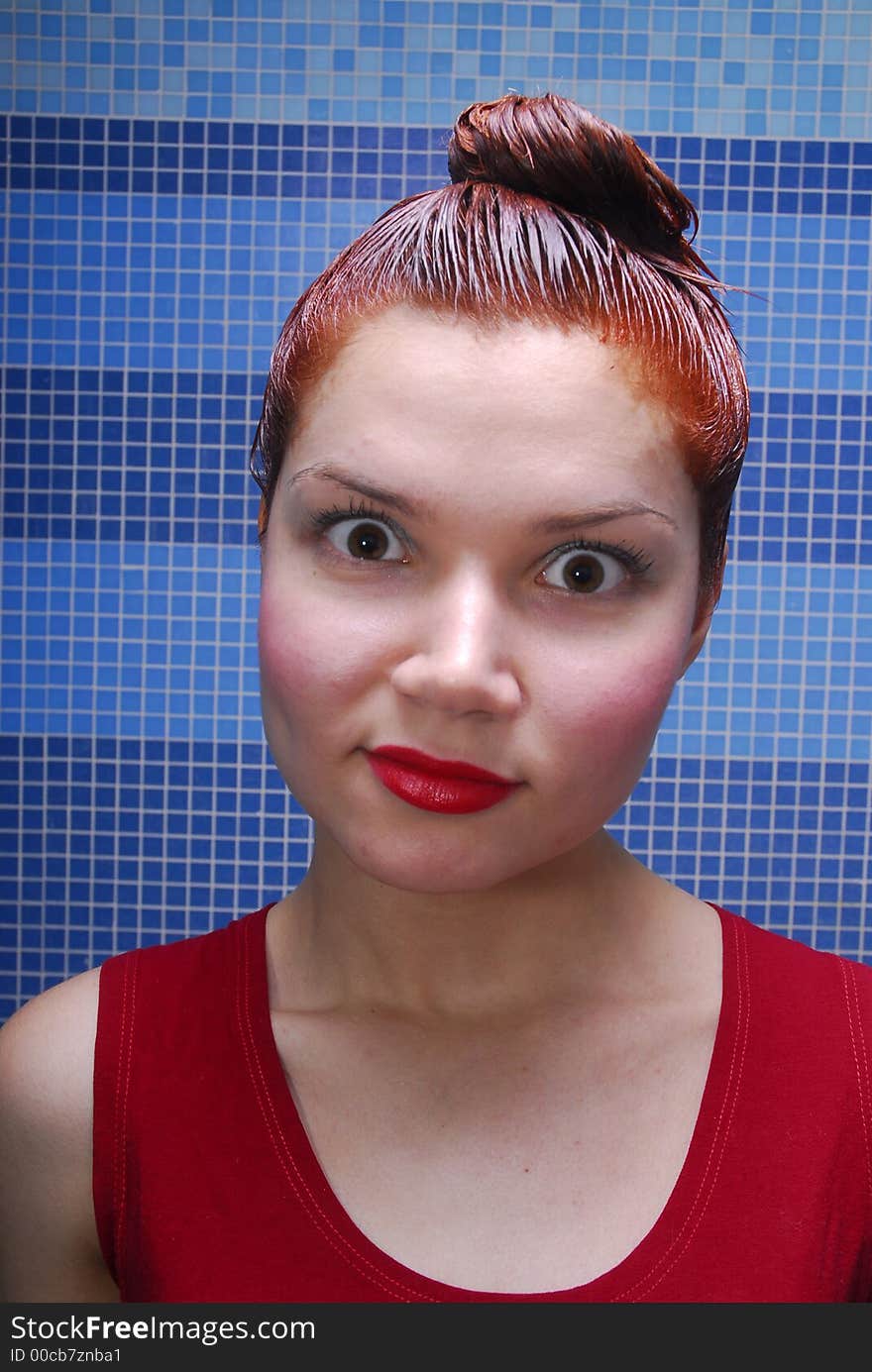 Girl with dyeing and red lips. Girl with dyeing and red lips