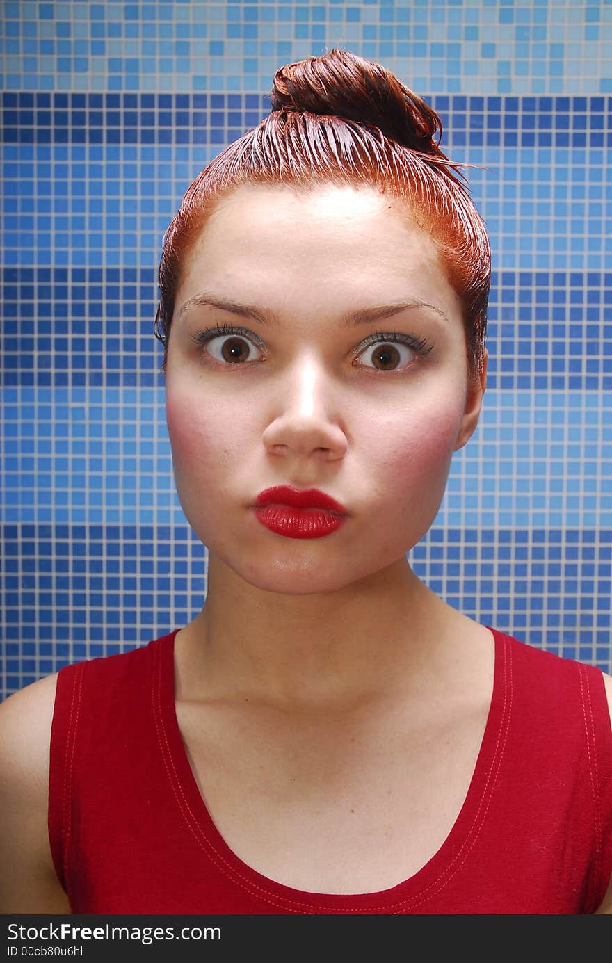 Girl with dyeing and red lips. Girl with dyeing and red lips