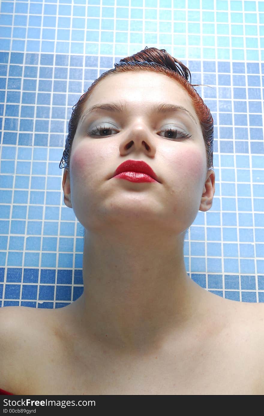 Girl with dyeing and red lips. Girl with dyeing and red lips