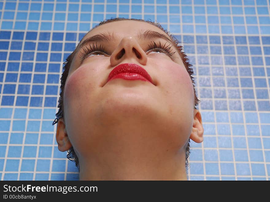 Girl with dyeing and red lips. Girl with dyeing and red lips