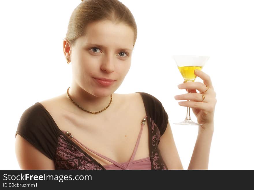 Charming woman holding martini glass. Charming woman holding martini glass