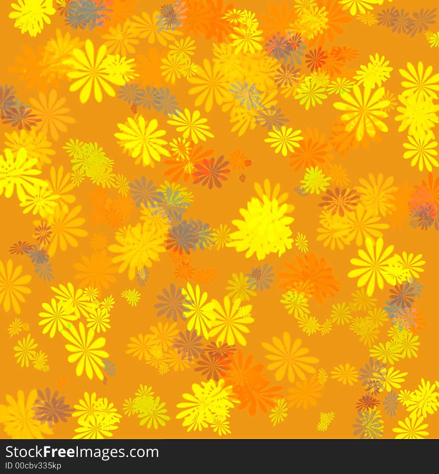 Yellow and orange spring blooms  wrapping paper clip art,scrapbook. Yellow and orange spring blooms  wrapping paper clip art,scrapbook