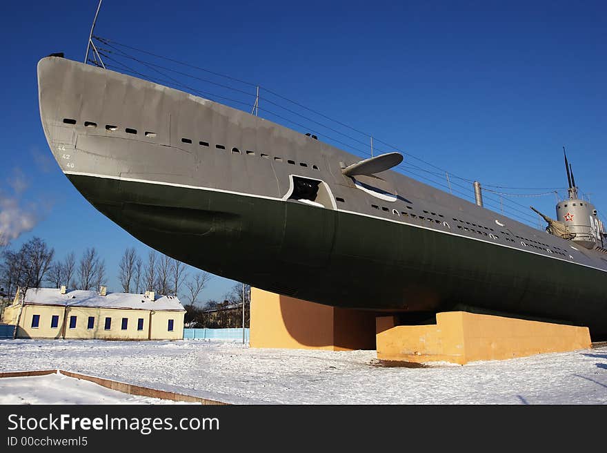 Fragment of a submarine - a museum in the city of Sankt-Peterbugr