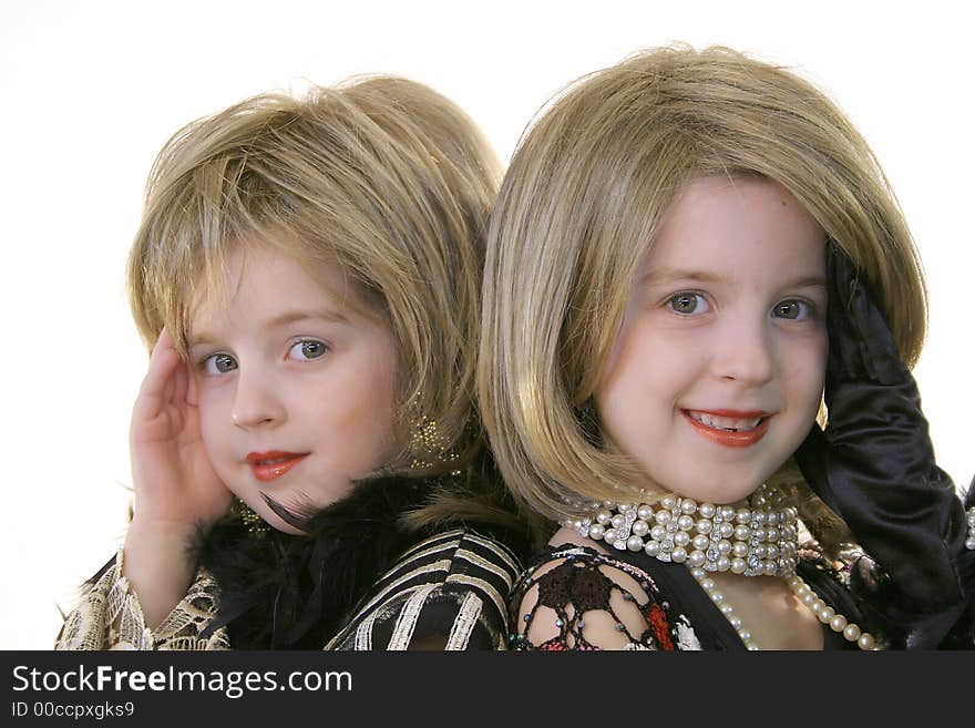 Twin glamour models with wigs