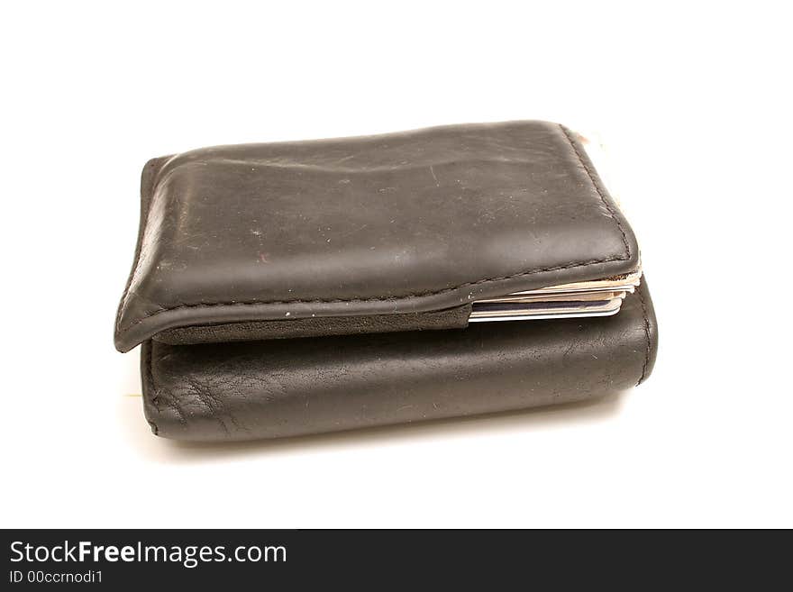 Mans old wallet on white